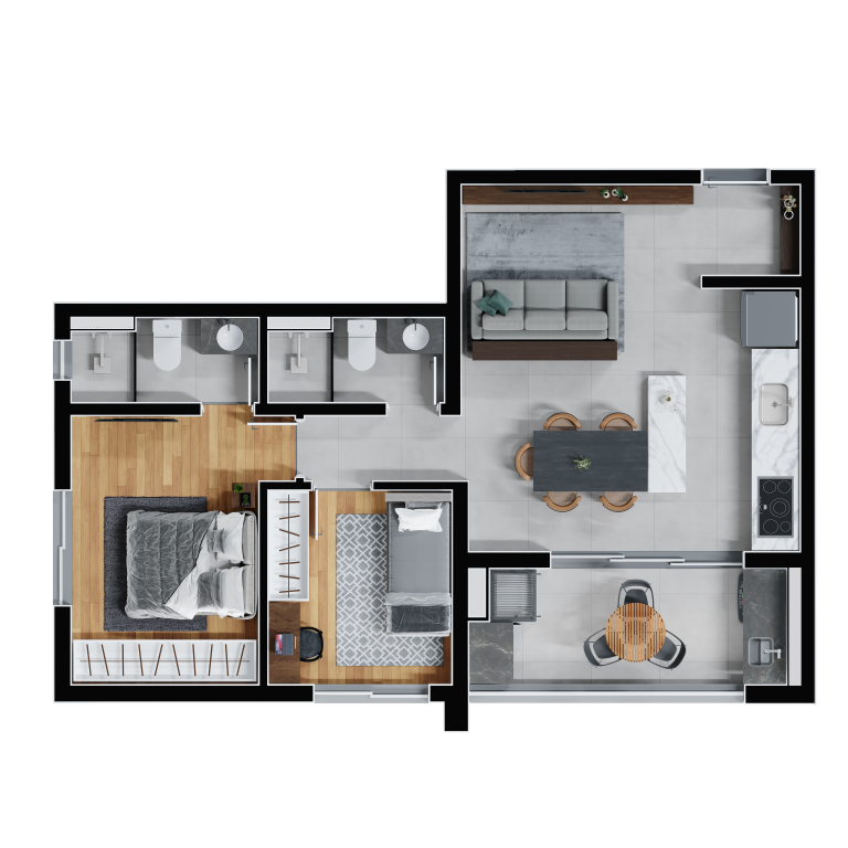 Planta 03 - 2 dorm 59,26m