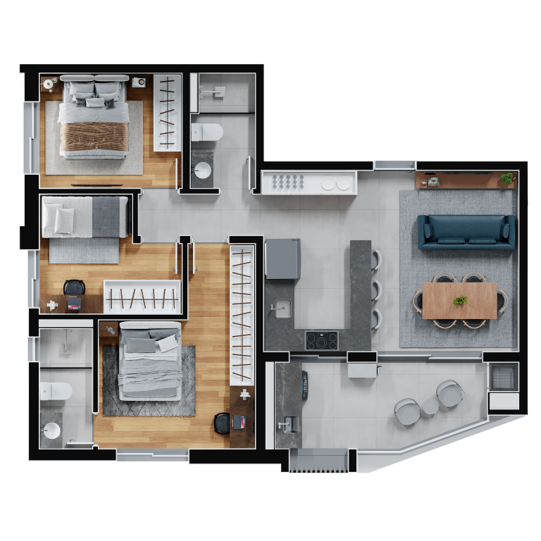 Planta 04 - 3 dorm 70,91m