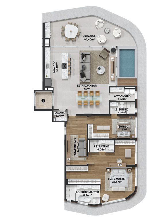 Planta 04 - 2 dorm 208m - opo