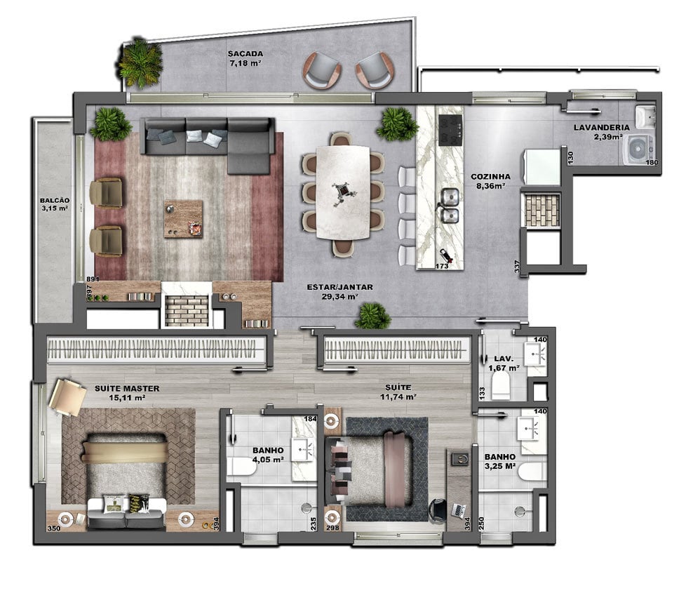 Planta 02 - 2 dorm 105 59m