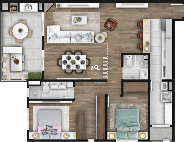 Planta 06 - 2 dorm 106m - opo