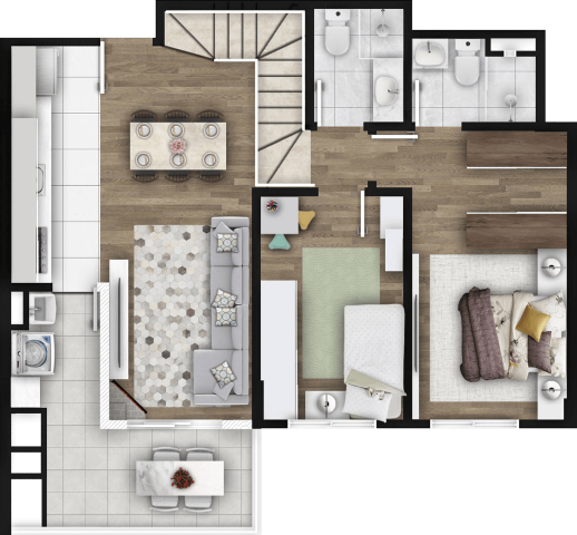 Planta 07 - 3 dorm 158m - cobertura duplex inferior