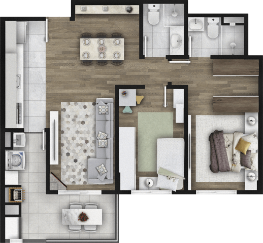 Planta 01 - 2 dorm 72m