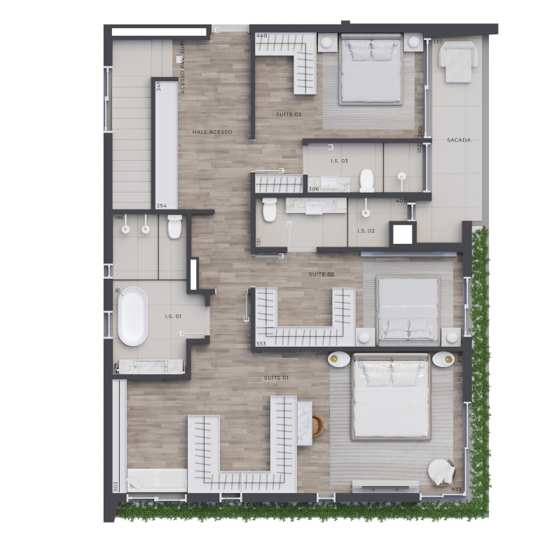 Planta 16 - 3 dorm 250,42m - cobertura duplex - inferior