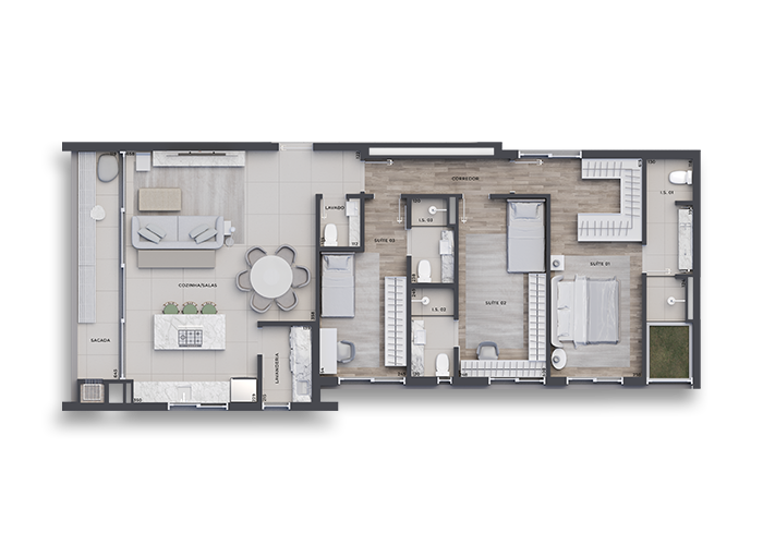 Planta 04 - 3 dorm 122,61m