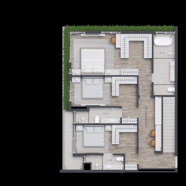 Planta 14 - 3 dorm 225,21m - cobertura duplex - inferior