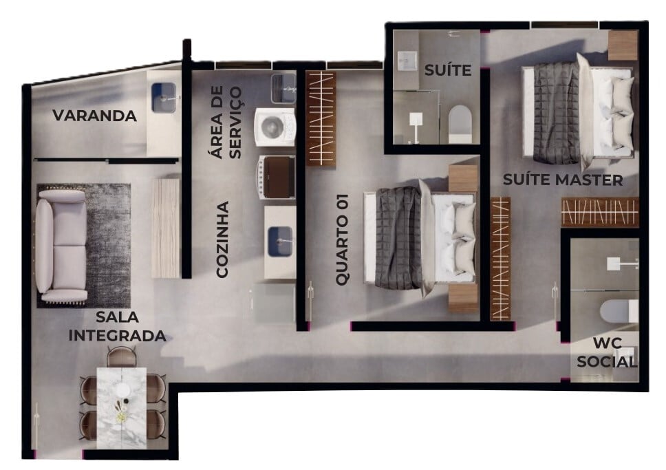 Planta 03 - 2 dorm 65,39m