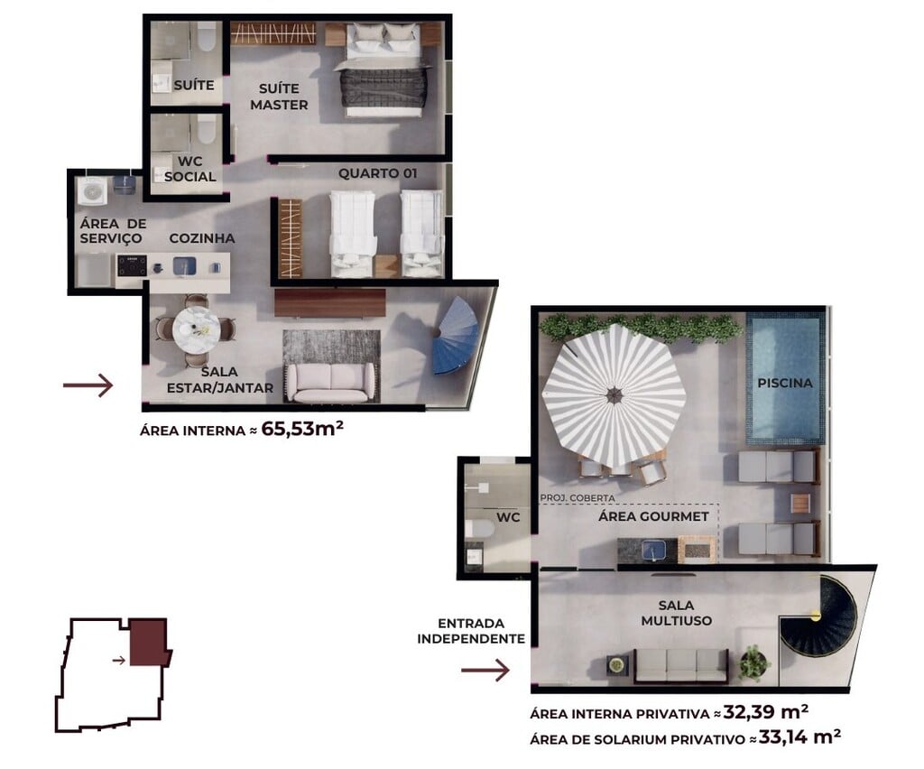 Planta 08 - 2 dorm 134,47m - cobertura duplex