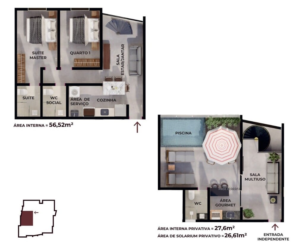 Planta 06 - 2 dorm 110,73m - cobertura duplex