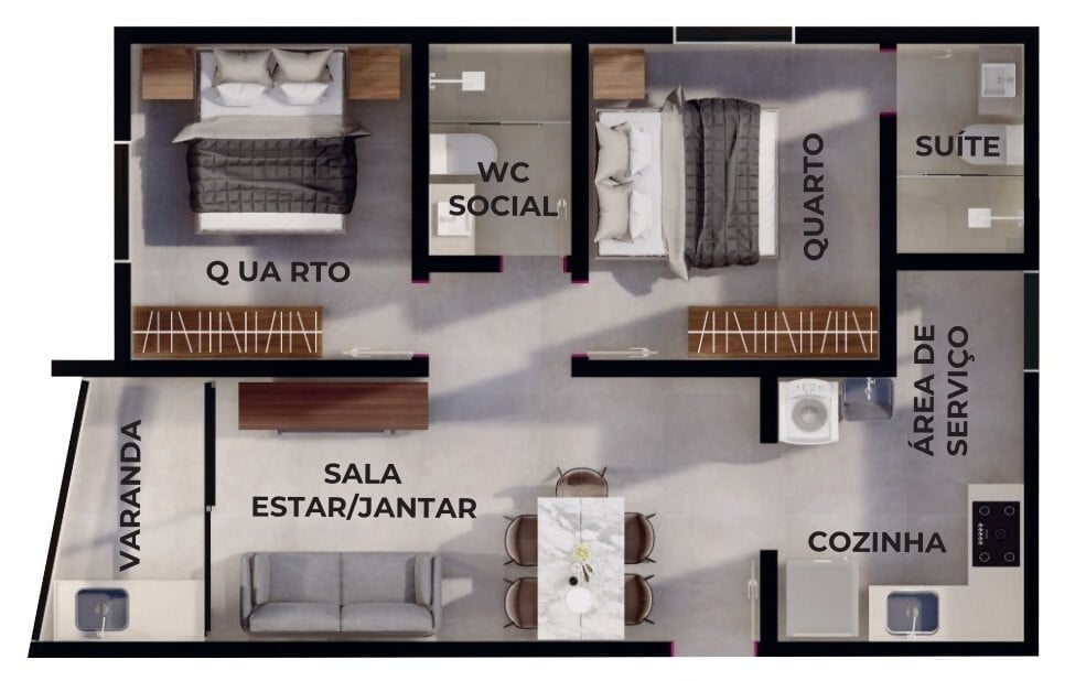 Planta 02 - 2 dorm 57,50m