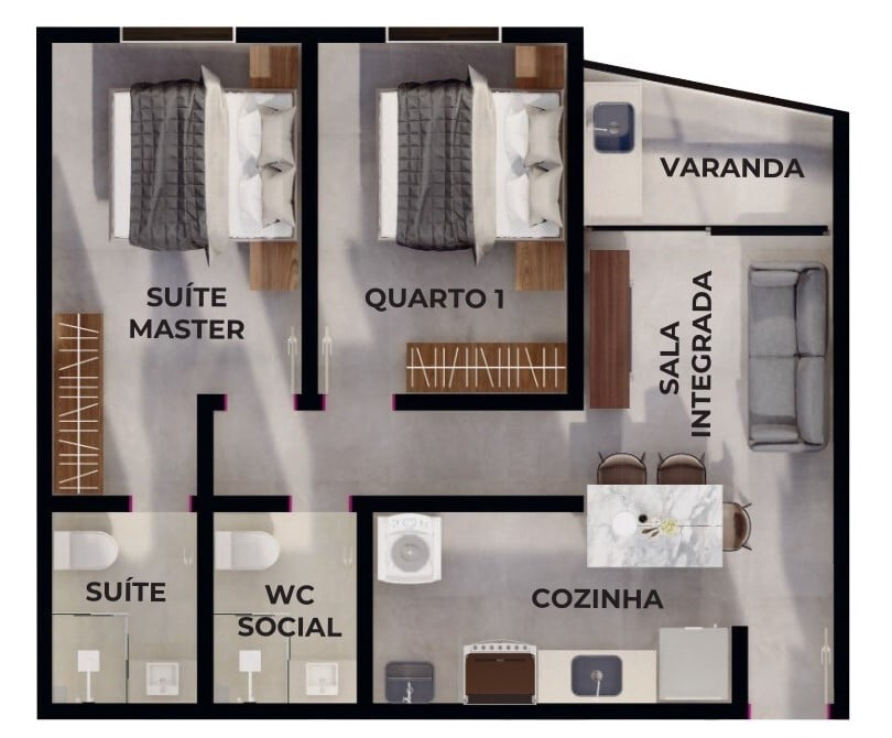 Planta 01 - 2 dorm 56,52m