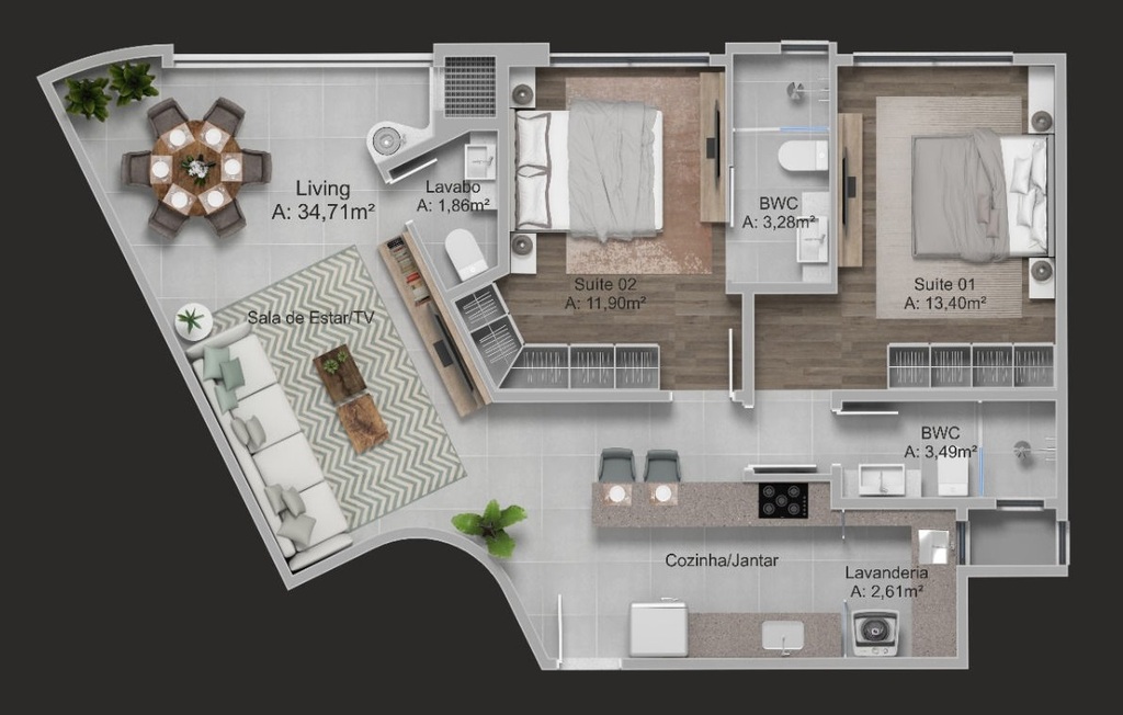 Planta 04 - 2 dorm 81 66m