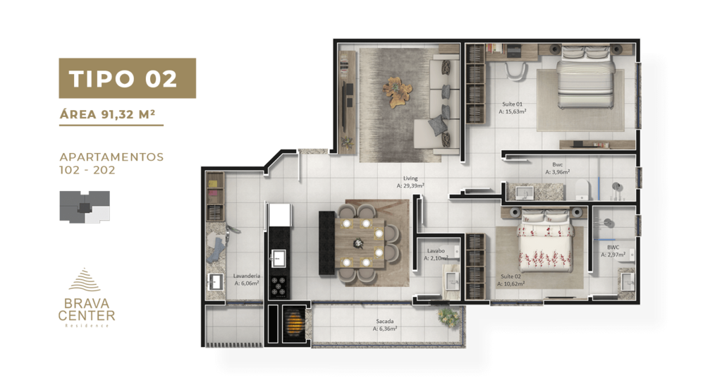 Planta 02 - 2 dorm 91 32m