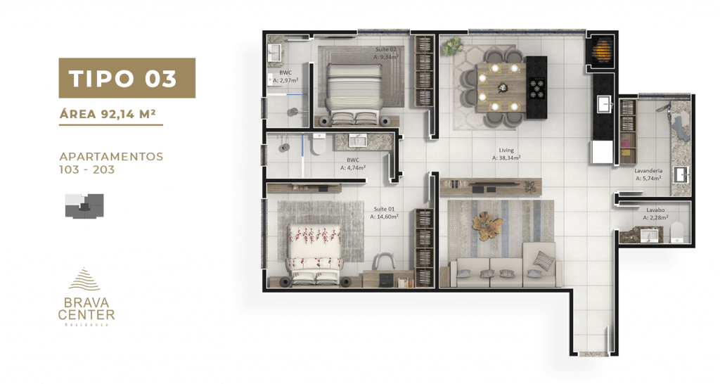 Planta 03 - 2 dorm 91 32m