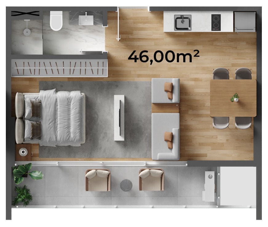 Planta 03 - 1 dorm 46 00m - studio