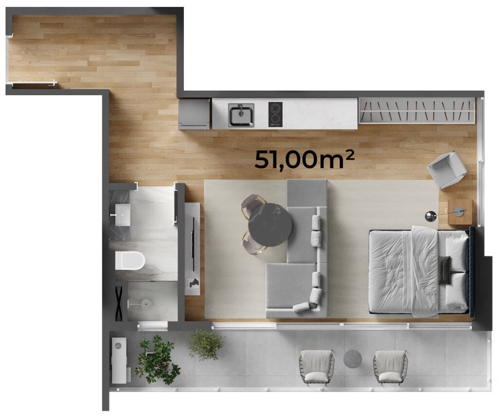 Planta 05 - 1 dorm 51 00m - studio