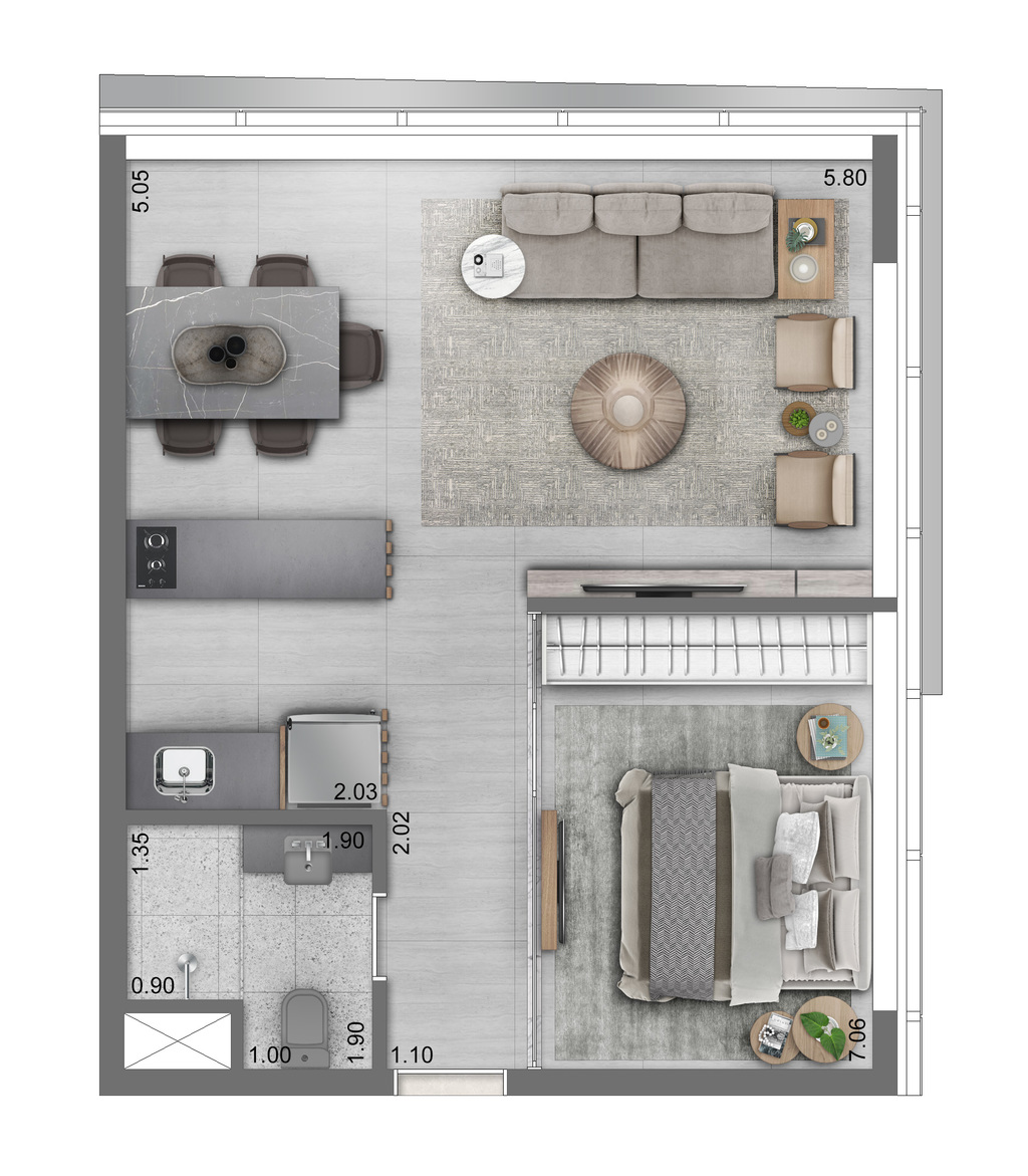 Planta 04 - 1 dorm - 46m