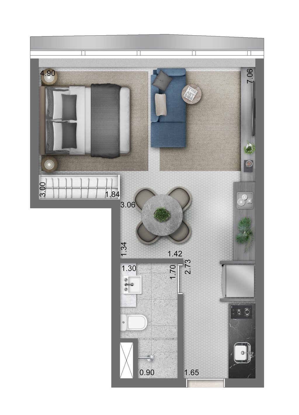 Planta 01 - 1 dorm 32m - studio