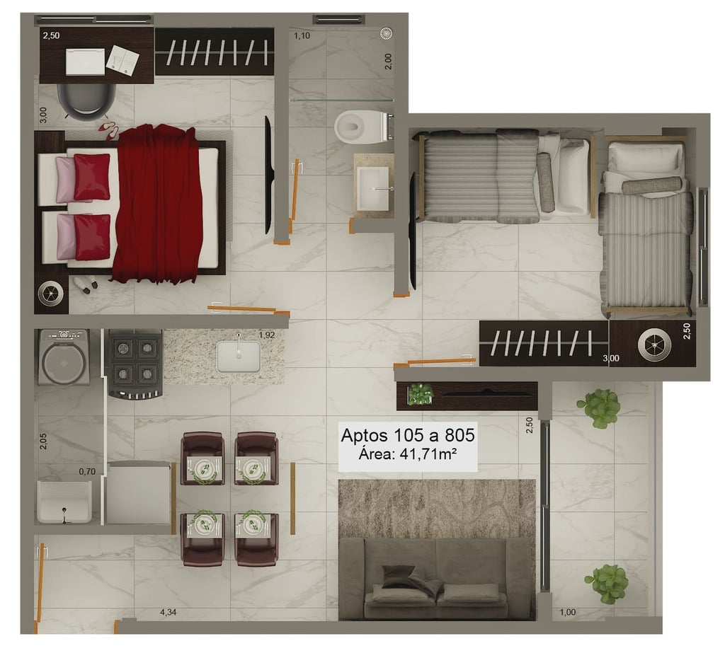 Planta 01 - 2 dorm 41,71m