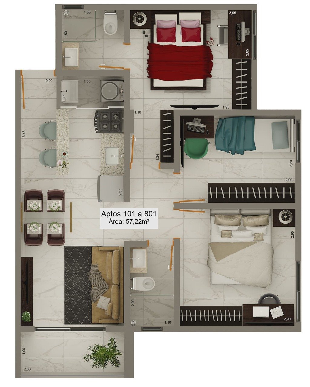 Planta 03 - 3 dorm 57,22m