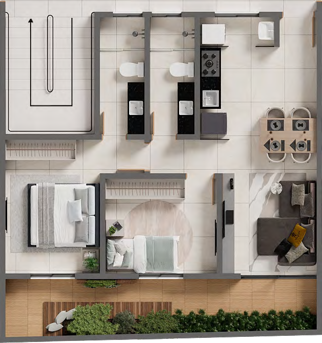 Planta 05 - 2 dorm 67,2m - garden