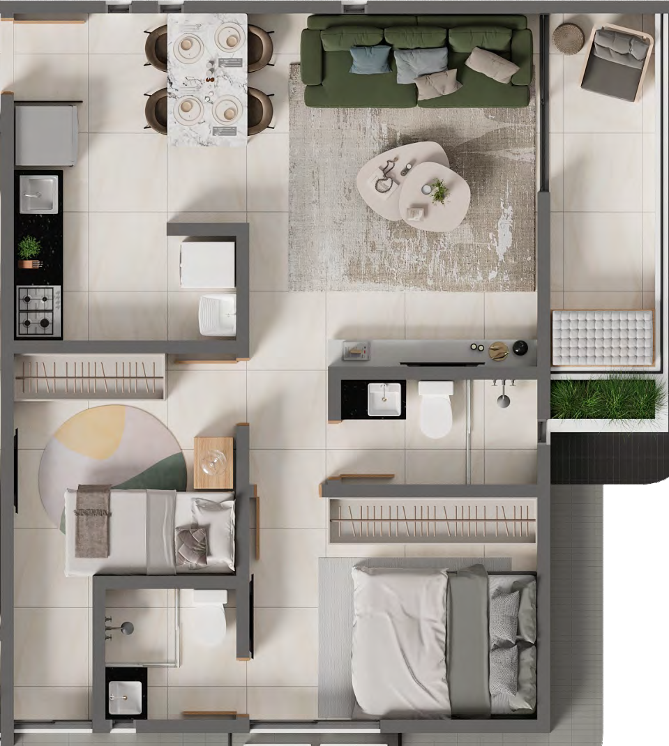 Planta 03 - 2 dorm 58,28m