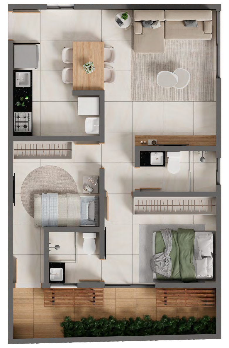 Planta 04 - 2 dorm 62,26m - garden