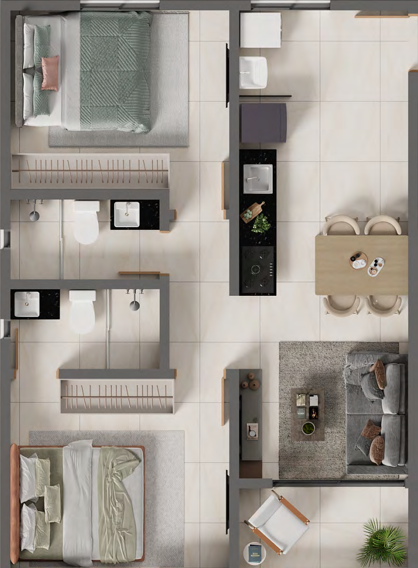 Planta 02 - 2 dorm 54,51m