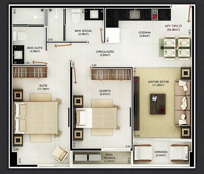 Planta 12 - 2 dorm 54,96m