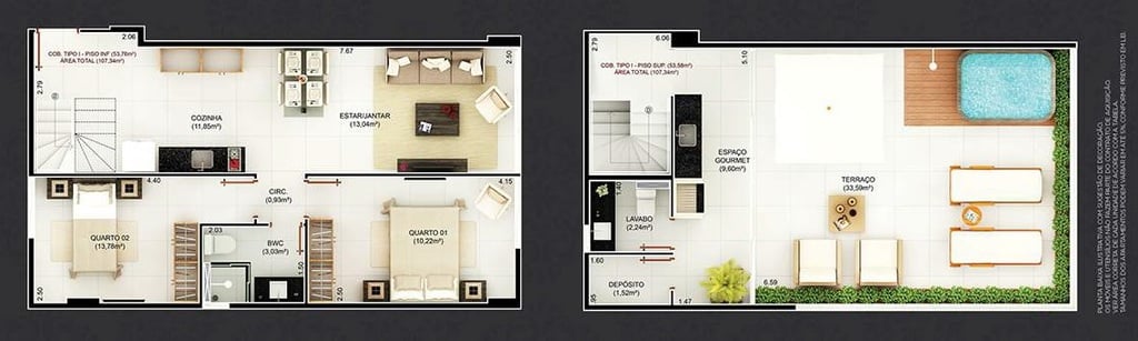 Planta 16 - 2 dorm 107,34m - cobertura duplex