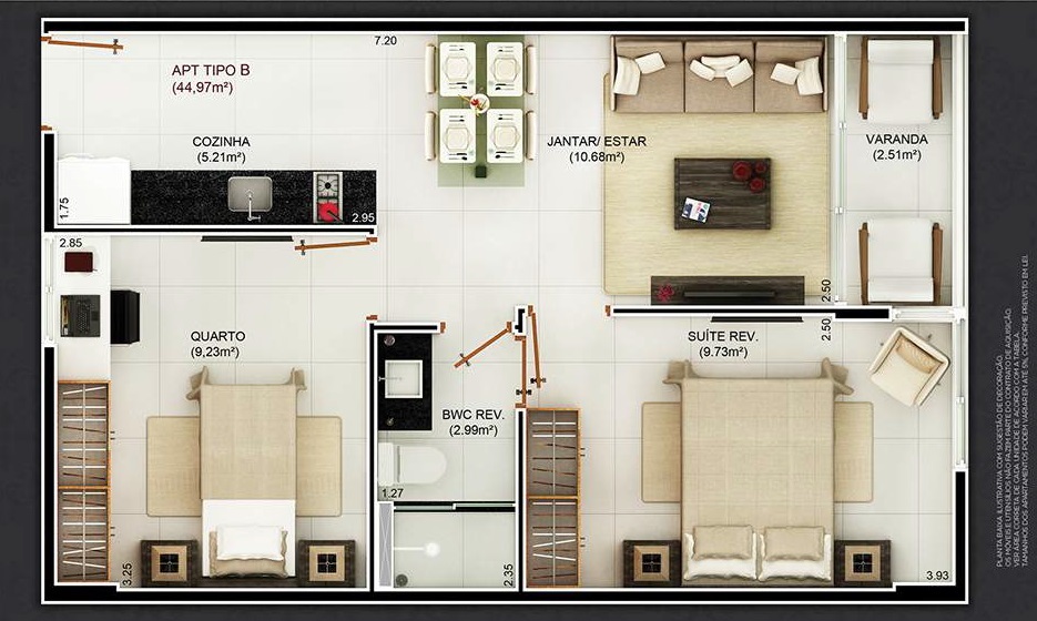 Planta 06 - 2 dorm 44,97m