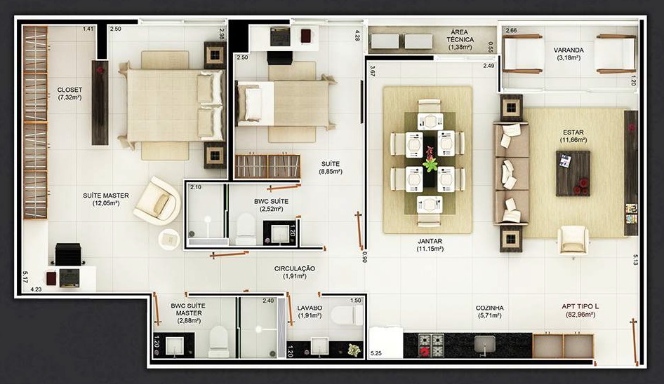 Planta 13 - 2 dorm 82,96m