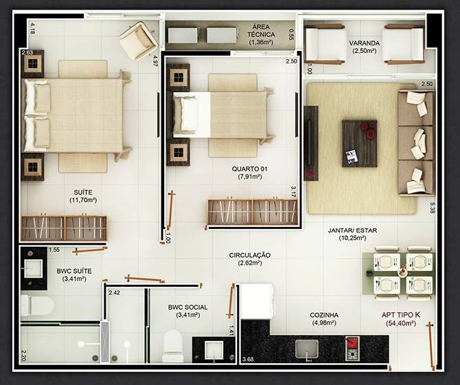 Planta 11 - 2 dorm 54,40m