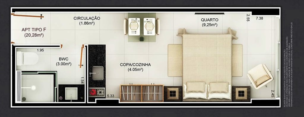 Planta 01 - 1 dorm 20,28m - studio