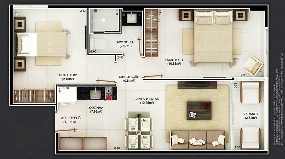 Planta 07 - 2 dorm 46,75m