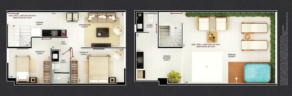Planta 15 - 2 dorm 97,73m - cobertura duplex