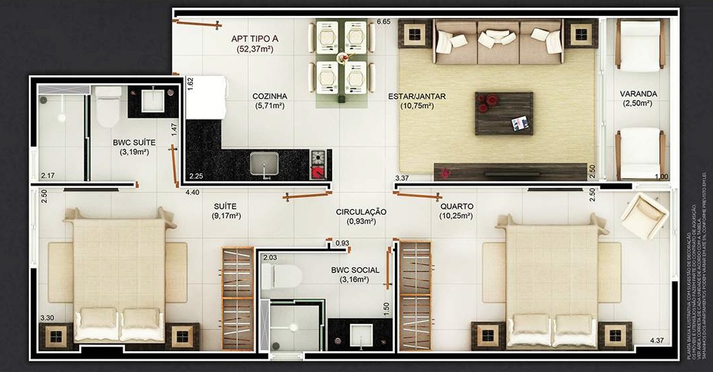 Planta 10 - 2 dorm 52,37m