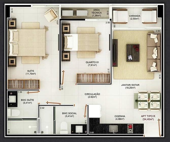Planta 11 - 2 dorm 54,40m