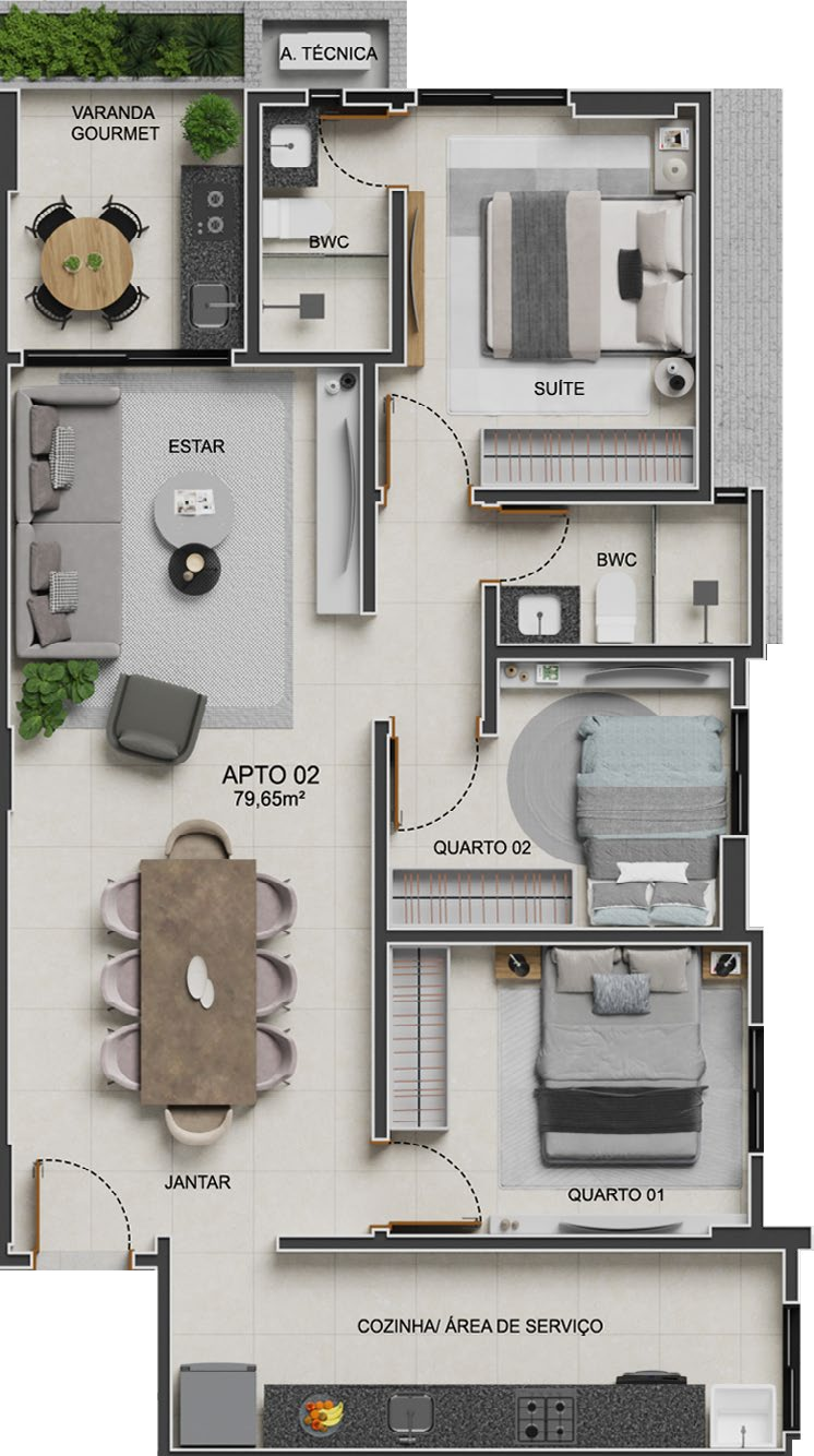 Planta 03 - 3 dorm 79,65m