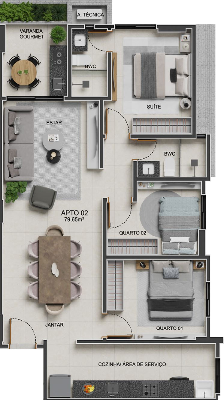 Planta 03 - 3 dorm 79,65m