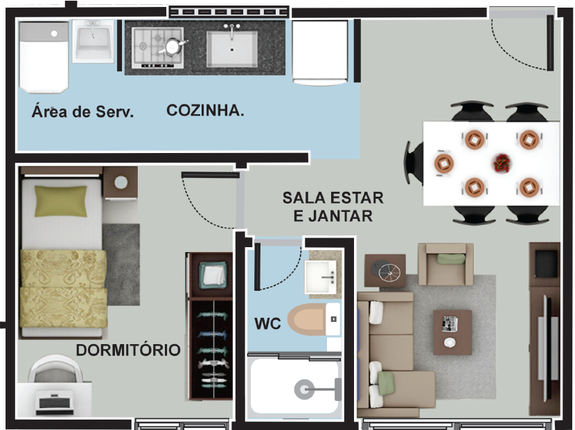 Planta 01 - 1 dorm 36,56m