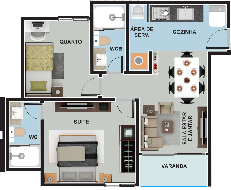 Planta 02 - 2 dorm 54,05m