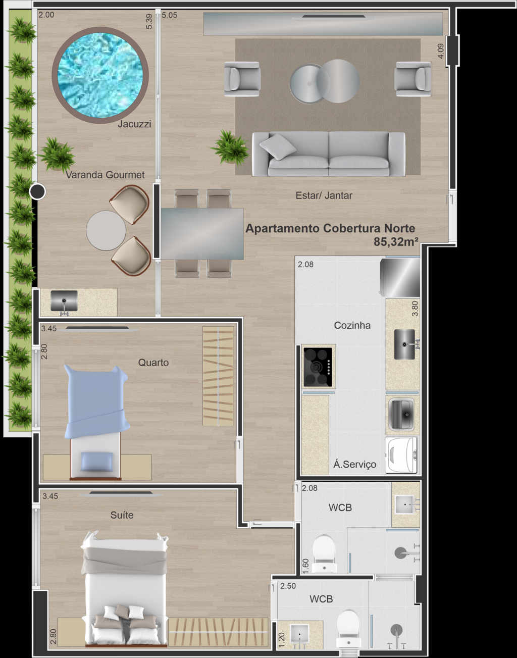 Planta 06 - 2 dorm 85,32m - cobertura horizontal
