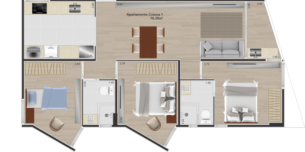 Planta 04 - 3 dorm 76,35m