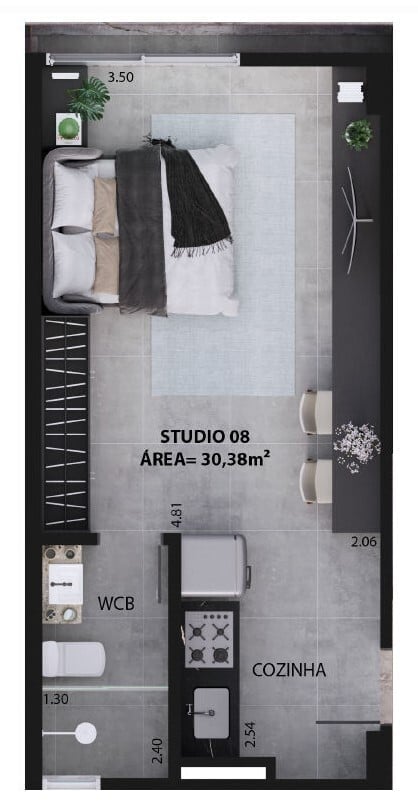 Planta 01 - 1 dorm 30,38m - studio