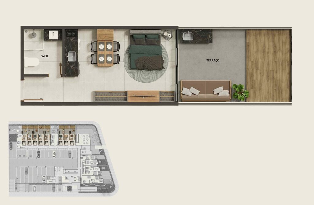 Planta 04 - 1 dorm 39,98m - garden