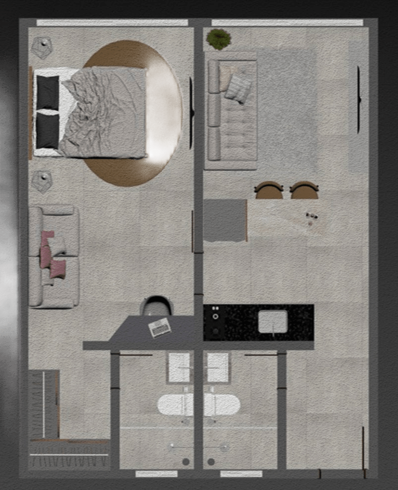 Planta 02 - 1 dorm 43m