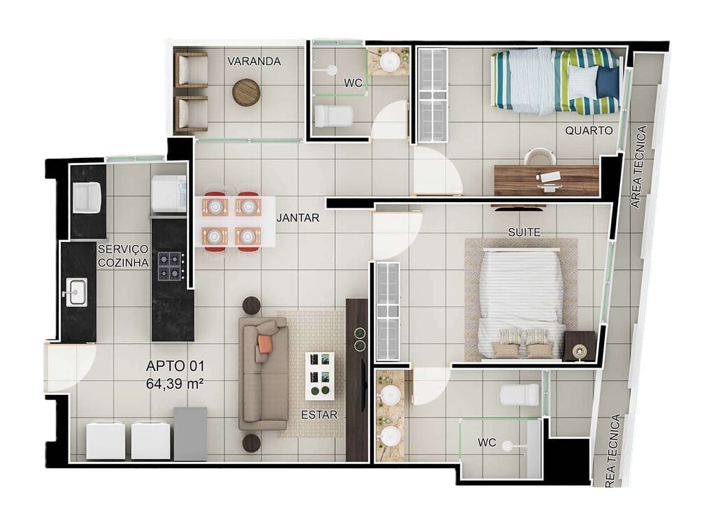 Planta 03 - 2 dorm 69,34m