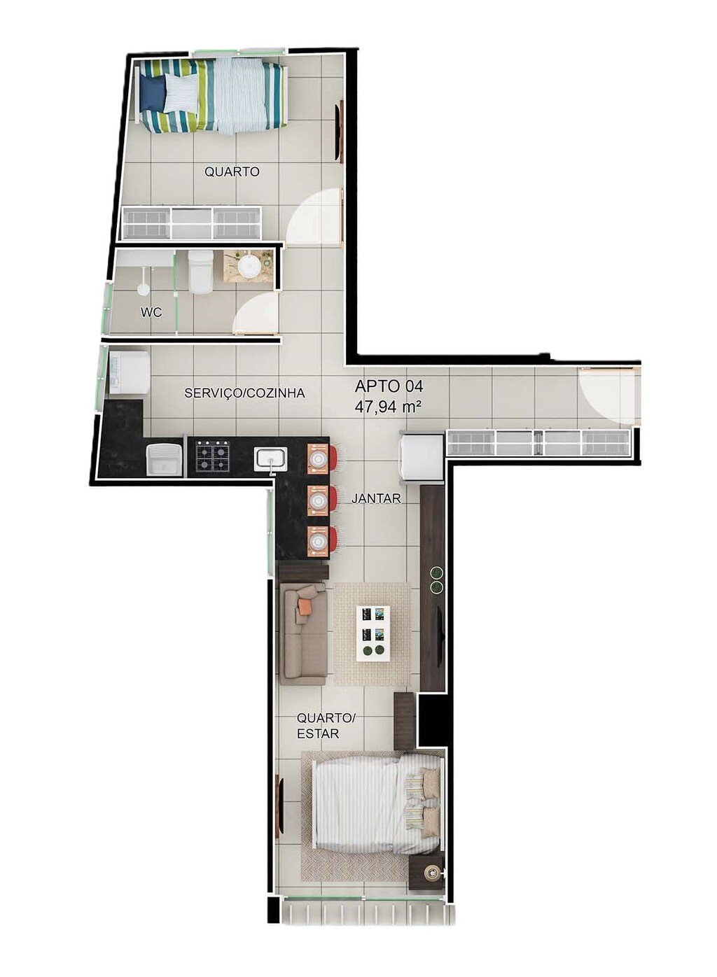 Planta 02 - 2 dorm 47,94m