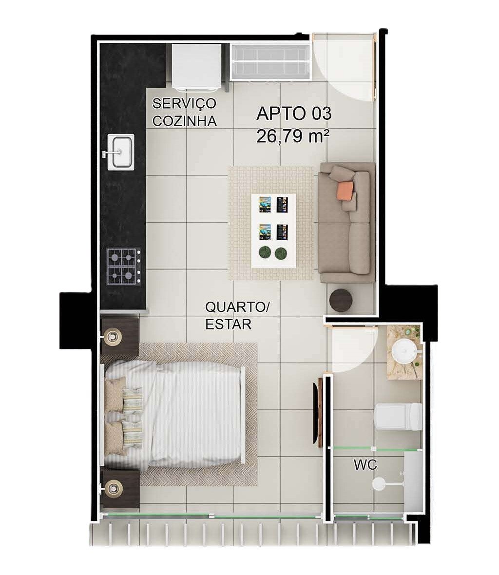 Planta 01 - 1 dorm 26,79m - studio
